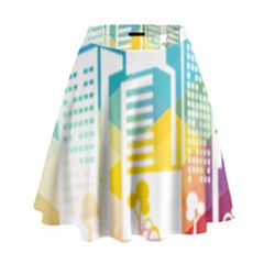 Silhouette Cityscape Building Icon Color City High Waist Skirt by Mog4mog4