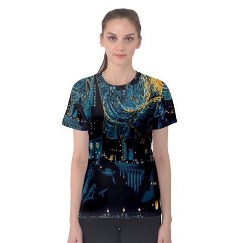 Hogwarts Castle Van Gogh Women s Sport Mesh Tee by Mog4mog4