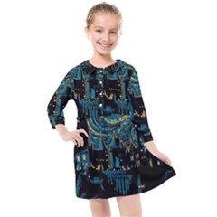 Hogwarts Castle Van Gogh Kids  Quarter Sleeve Shirt Dress by Mog4mog4