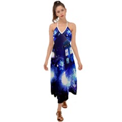 Tardis Background Space Halter Tie Back Dress 