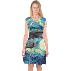 Star Starship The Starry Night Van Gogh Capsleeve Midi Dress by Mog4mog4