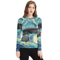 Star Starship The Starry Night Van Gogh Women s Long Sleeve Rash Guard by Mog4mog4