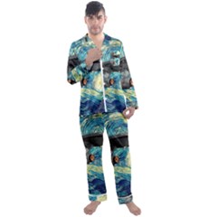 Star Starship The Starry Night Van Gogh Men s Long Sleeve Satin Pajamas Set by Mog4mog4