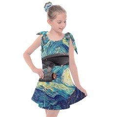 Star Starship The Starry Night Van Gogh Kids  Tie Up Tunic Dress by Mog4mog4