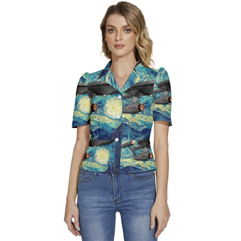 Star Starship The Starry Night Van Gogh Puffed Short Sleeve Button Up Jacket by Mog4mog4