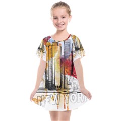 New York City Skyline Vector Illustration Kids  Smock Dress