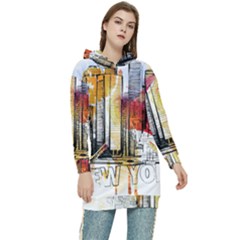 New York City Skyline Vector Illustration Women s Long Oversized Pullover Hoodie by Mog4mog4