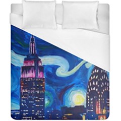 Starry Night In New York Van Gogh Manhattan Chrysler Building And Empire State Building Duvet Cover (california King Size) by Mog4mog4
