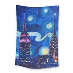 Starry Night In New York Van Gogh Manhattan Chrysler Building And Empire State Building Small Tapestry by Mog4mog4