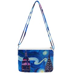 Starry Night In New York Van Gogh Manhattan Chrysler Building And Empire State Building Double Gusset Crossbody Bag by Mog4mog4