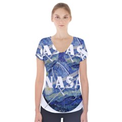 Vincent Van Gogh Starry Night Art Painting Planet Galaxy Short Sleeve Front Detail Top by Mog4mog4