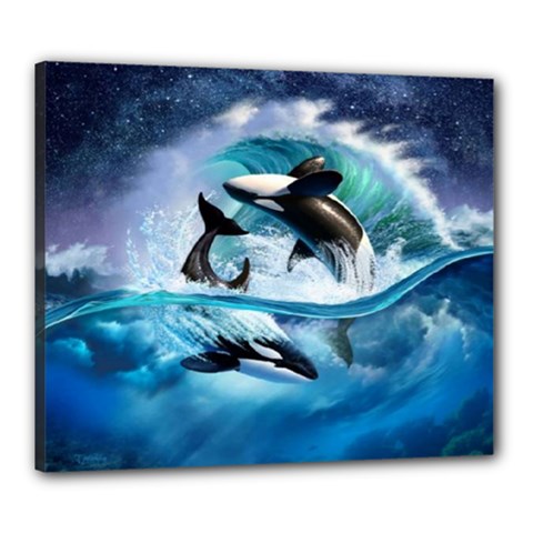 Orca Wave Water Underwater Canvas 24  X 20  (stretched)