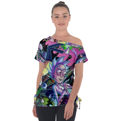 Cartoon Parody Time Travel Ultra Pattern Off Shoulder Tie-up Tee by Mog4mog4