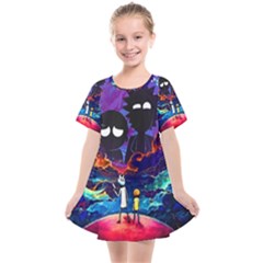 Cartoon Parody In Outer Space Kids  Smock Dress