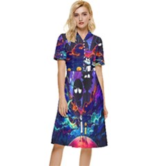Cartoon Parody In Outer Space Button Top Knee Length Dress by Mog4mog4