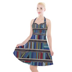 Bookshelf Halter Party Swing Dress 