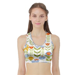 Seamless Pattern With Various Flowers Leaves Folk Motif Sports Bra With Border by Mog4mog4