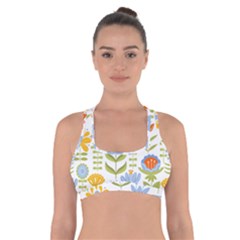 Seamless Pattern With Various Flowers Leaves Folk Motif Cross Back Sports Bra by Mog4mog4