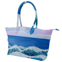 Illustration Landscape Sea Ocean Waves Beach Blue Canvas Shoulder Bag