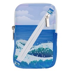 Illustration Landscape Sea Ocean Waves Beach Blue Belt Pouch Bag (small) by Mog4mog4