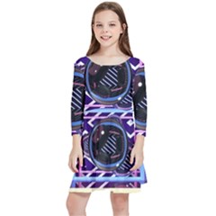 Abstract Sphere Room 3d Design Shape Circle Kids  Quarter Sleeve Skater Dress