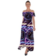 Abstract Sphere Room 3d Design Shape Circle Off Shoulder Open Front Chiffon Dress