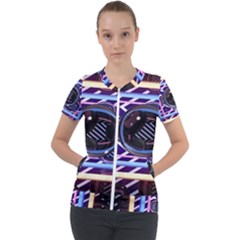 Abstract Sphere Room 3d Design Shape Circle Short Sleeve Zip Up Jacket