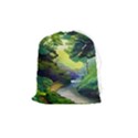 Landscape Illustration Nature Forest River Water Drawstring Pouch (Medium) View1