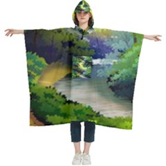 Landscape Illustration Nature Forest River Water Women s Hooded Rain Ponchos by Mog4mog4