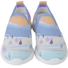 Vector Winter Landscape Sunset Evening Snow Kids  Slip On Sneakers