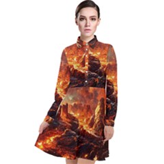 Nature Wallpaper Vulcanic Landscape Long Sleeve Chiffon Shirt Dress