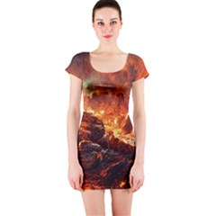 Nature Wallpaper Vulcanic Landscape Short Sleeve Bodycon Dress