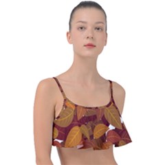 Watercolor Leaves Leaf Orange Frill Bikini Top by Bakwanart