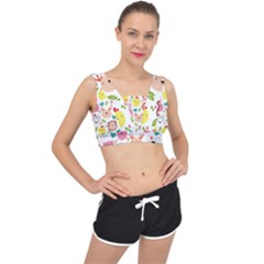 Cute Animals Cartoon Seamless Background V-back Sports Bra