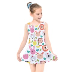 Cute Animals Cartoon Seamless Background Kids  Skater Dress Swimsuit by Bakwanart