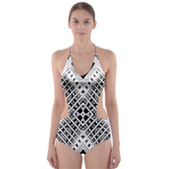 Black And White Modern Texture Seamless Print Fabric Pattern Cut-out One Piece Swimsuit