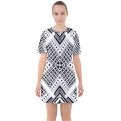 Black And White Modern Texture Seamless Print Fabric Pattern Sixties Short Sleeve Mini Dress by Bakwanart