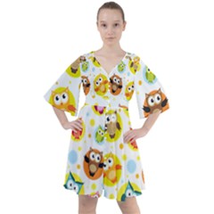 Owl Bird Cartoon Boho Button Up Dress