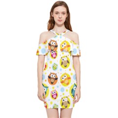 Owl Bird Cartoon Shoulder Frill Bodycon Summer Dress