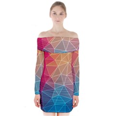 Multicolored Geometric Origami Idea Pattern Long Sleeve Off Shoulder Dress by Bakwanart