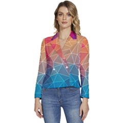 Multicolored Geometric Origami Idea Pattern Women s Long Sleeve Revers Collar Cropped Jacket by Bakwanart