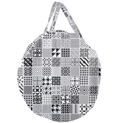 Black And White Geometric Patterns Giant Round Zipper Tote by Bakwanart