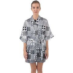 Black And White Geometric Patterns Half Sleeve Satin Kimono  by Bakwanart