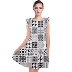 Black And White Geometric Patterns Tie Up Tunic Dress by Bakwanart