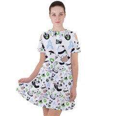 Giant Panda Bear Pattern Short Sleeve Shoulder Cut Out Dress  by Bakwanart