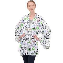 Giant Panda Bear Pattern Long Sleeve Velvet Kimono  by Bakwanart