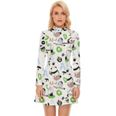 Giant Panda Bear Pattern Long Sleeve Velour Longline Dress by Bakwanart