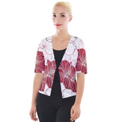 Red Hibiscus Flowers Art Cropped Button Cardigan by Bakwanart