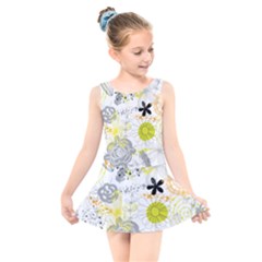 Doodle Flowers Hand Drawing Pattern Kids  Skater Dress Swimsuit by Bakwanart