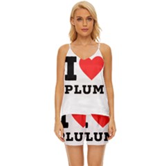 I Love Plum V-neck Satin Pajamas Set by ilovewhateva